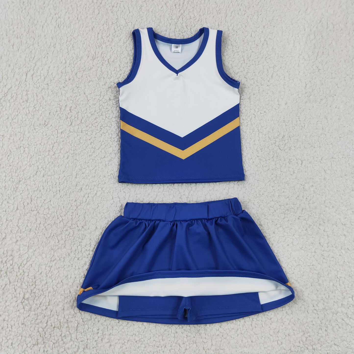 RTS NO MOQ Yoga GSD4196 Baby Girls Hot Blue Gold Stripe Vest Skirt Shorts Team Yoga Active Clothes Sets