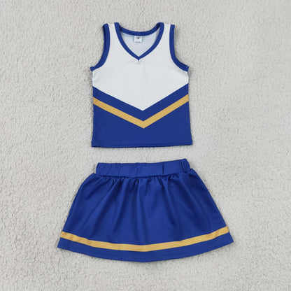 RTS NO MOQ Yoga GSD4196 Baby Girls Hot Blue Gold Stripe Vest Skirt Shorts Team Yoga Active Clothes Sets