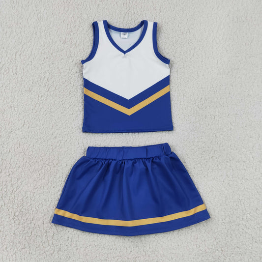 RTS NO MOQ Yoga GSD4196 Baby Girls Hot Blue Gold Stripe Vest Skirt Shorts Team Yoga Active Clothes Sets