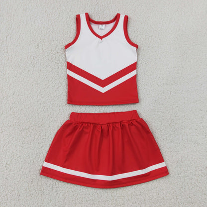 NEW RTS NO MOQ yoga fabric GSD4198 Baby Girls Red Stripe Vest Skort Team Active Outfit