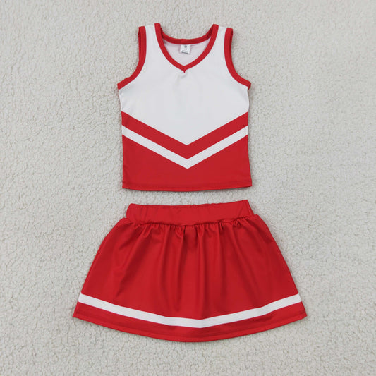 NEW RTS NO MOQ yoga fabric GSD4198 Baby Girls Red Stripe Vest Skort Team Active Outfit
