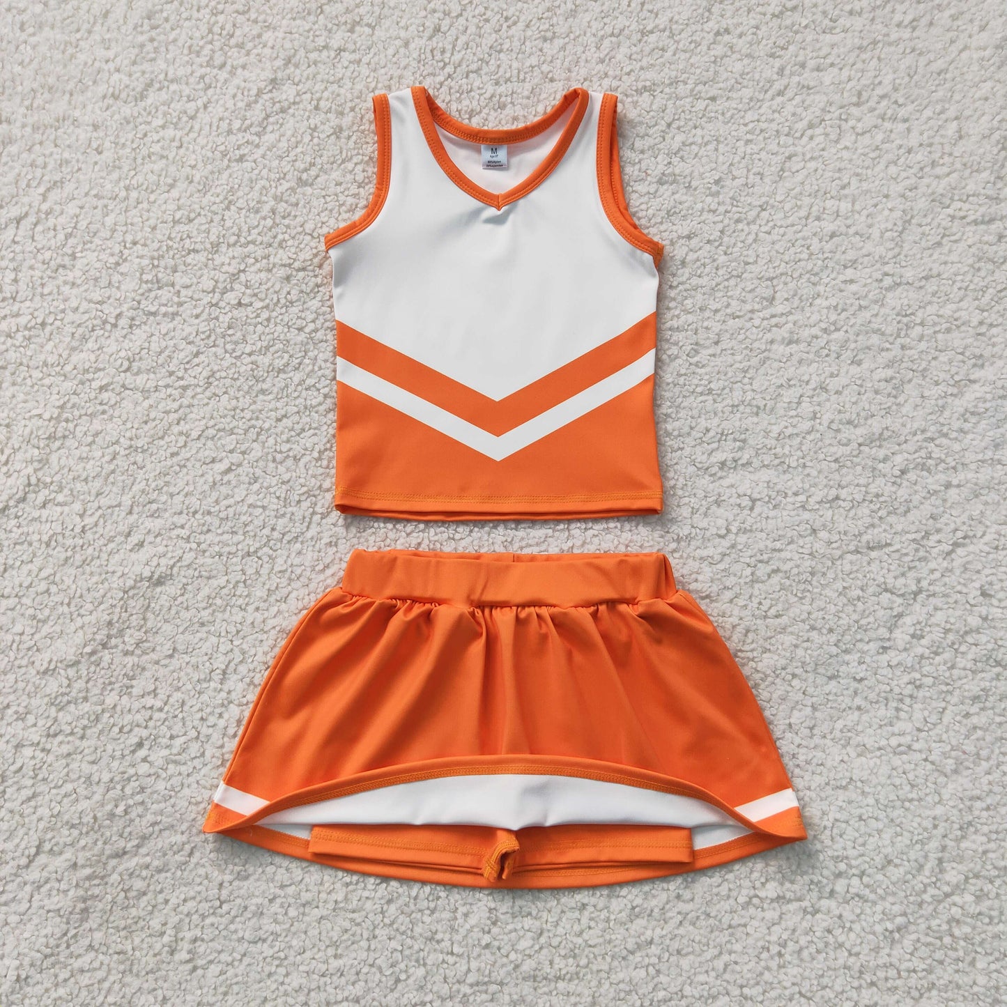 NEW RTS NO MOQ yoga fabric GSD4199 Baby Girls Orange White Stripe Vest Skirt Shorts Team Yoga Active Clothes Sets