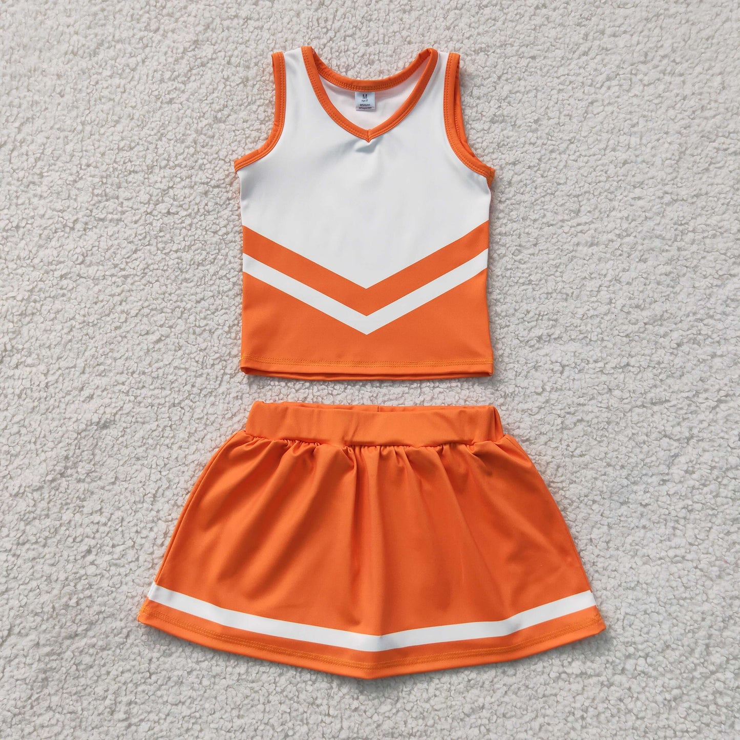 NEW RTS NO MOQ yoga fabric GSD4199 Baby Girls Orange White Stripe Vest Skirt Shorts Team Yoga Active Clothes Sets