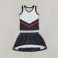 NEW RTS NO MOQ yoga fabric GSD4200 Baby Girls Black Red Stripe Team Vest Top Skirt Shorts Yoga Outfit