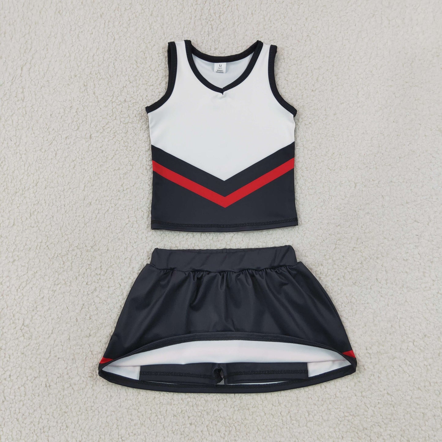 NEW RTS NO MOQ yoga fabric GSD4200 Baby Girls Black Red Stripe Team Vest Top Skirt Shorts Yoga Outfit