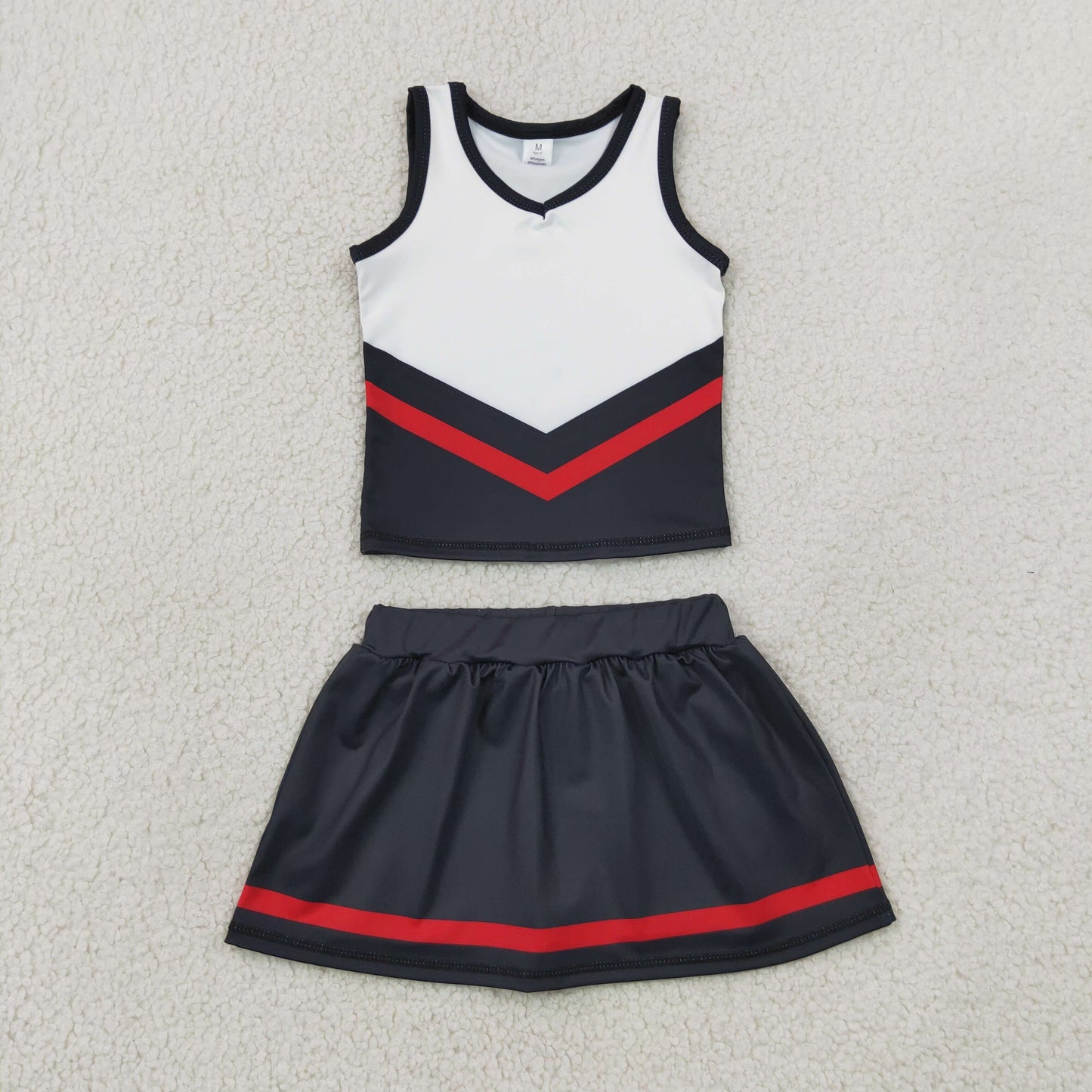 NEW RTS NO MOQ yoga fabric GSD4200 Baby Girls Black Red Stripe Team Vest Top Skirt Shorts Yoga Outfit