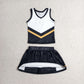 RTS NO MOQ Yoga GSD4201 Baby Girls Black Gold Stripe Vest Top Skirt Shorts Team Yoga Active Clothes Sets