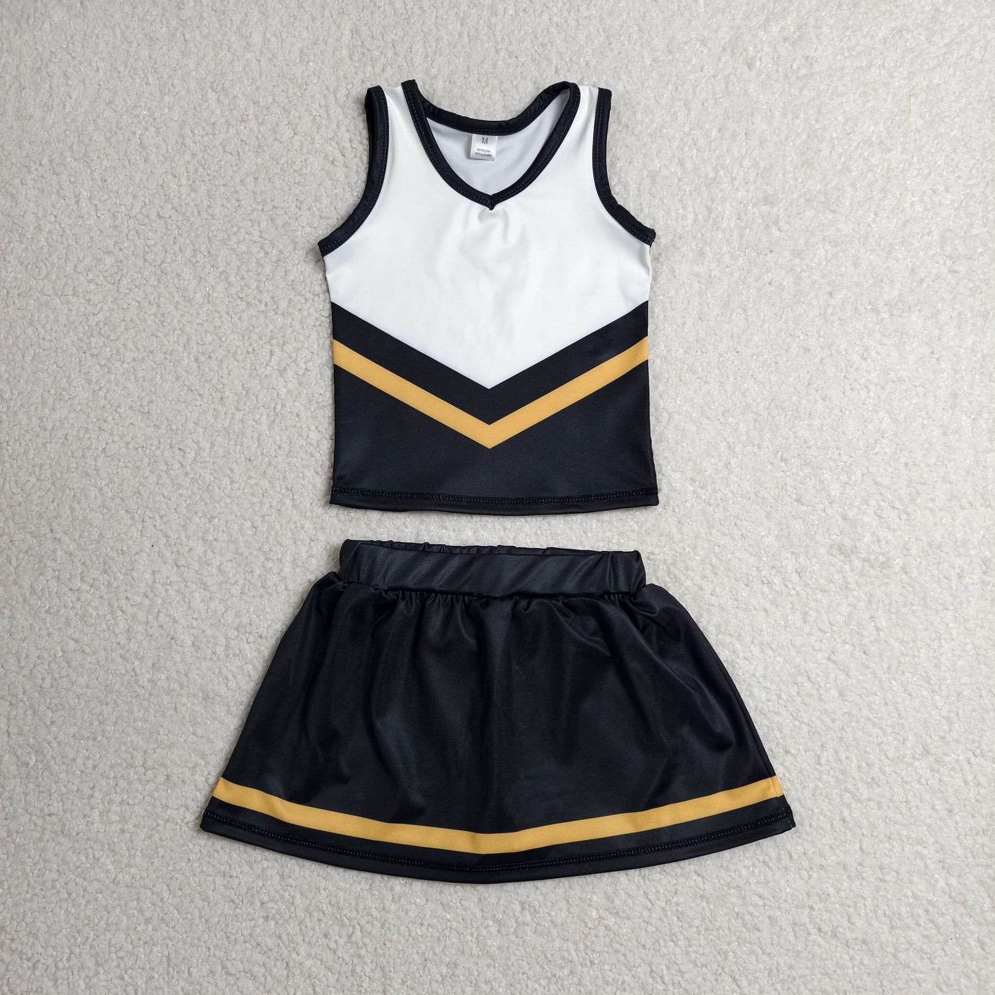 RTS NO MOQ Yoga GSD4201 Baby Girls Black Gold Stripe Vest Top Skirt Shorts Team Yoga Active Clothes Sets