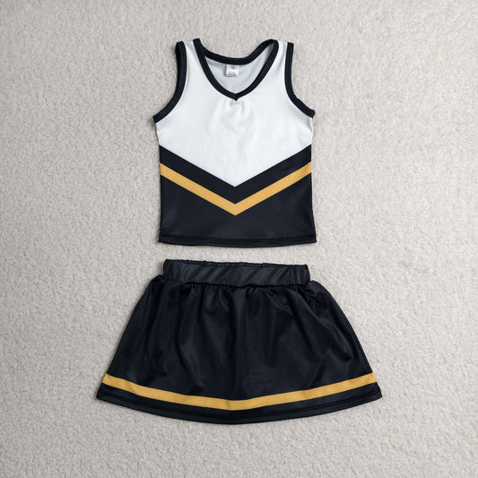 RTS NO MOQ Yoga GSD4201 Baby Girls Black Gold Stripe Vest Top Skirt Shorts Team Yoga Active Clothes Sets