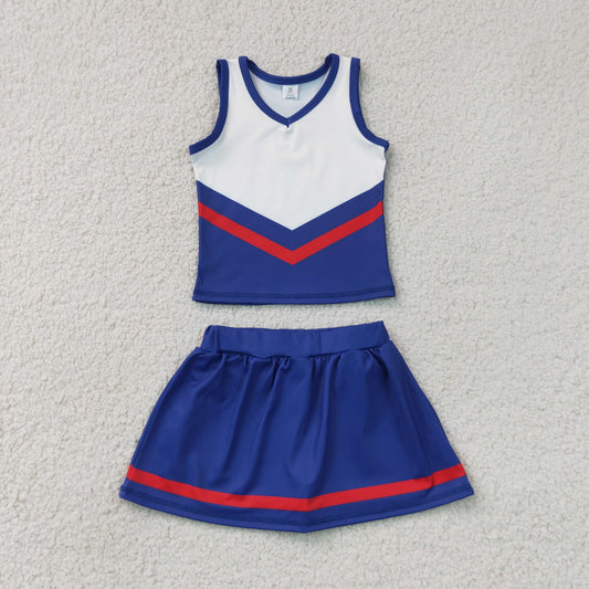 RTS NO MOQ yoga fabric GSD4202 Baby Girls Fashion Navy Red Stripe Vest Skort Team Yoga Active Outfit