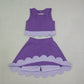 NEW RTS NO MOQ yoga fabric GSD4225 Baby Girls Purple Sleeveless Vest Bows Scallop Skirt Shorts Yoga Active Set