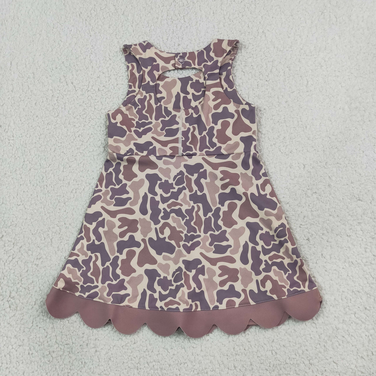 NEW RTS NO MOQ yoga fabric GSD4227 Baby Girls Sleeveless Khaki Camo Yoga Active Short Scallop Bows Knee Length Dress