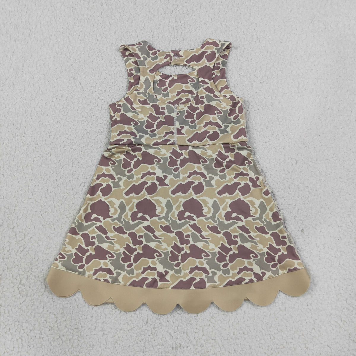 NEW RTS NO MOQ yoga fabric GSD4228 Baby Girls Southern Khaki Camo Yoga Active Short Scallop Bows Knee Length Dress