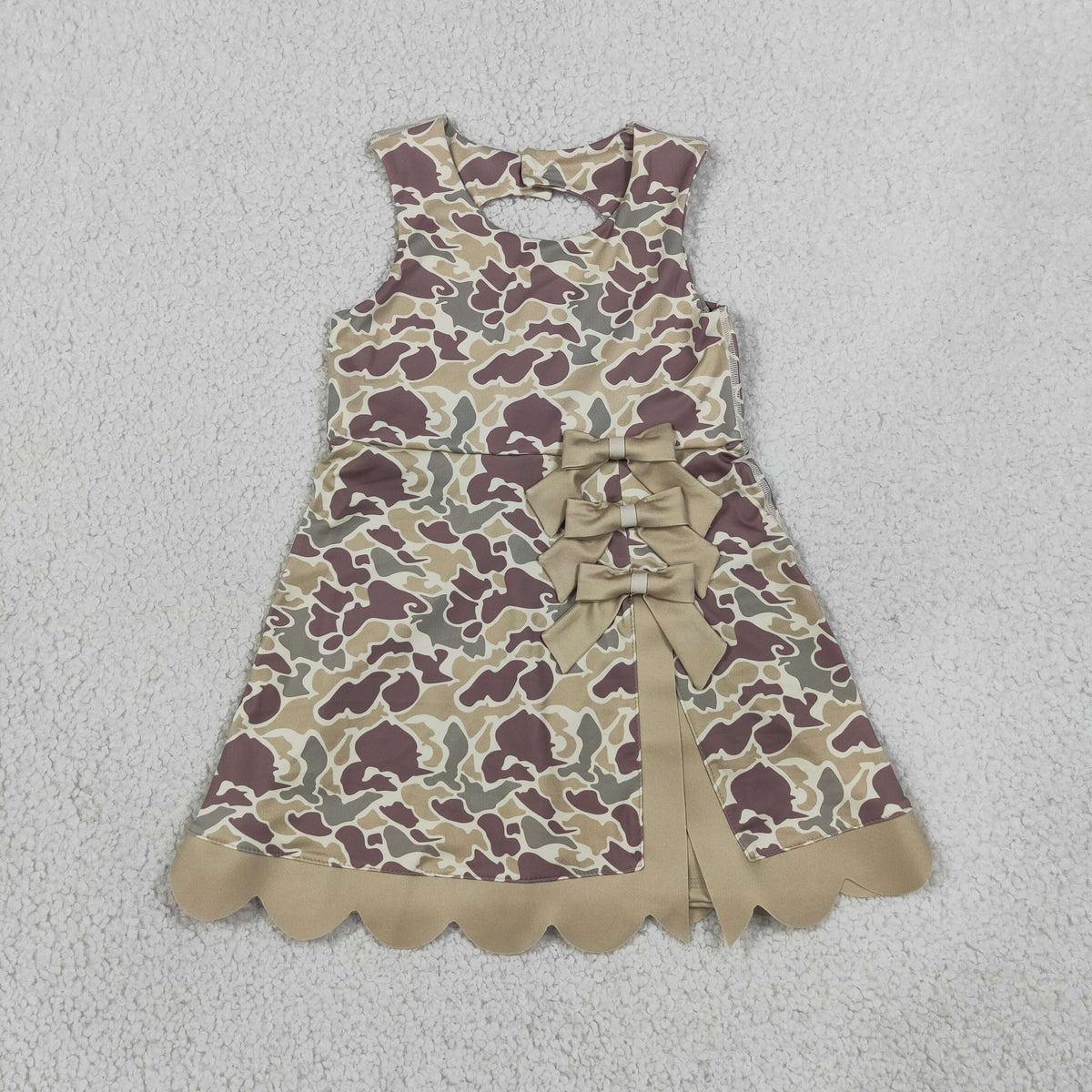 NEW RTS NO MOQ yoga fabric GSD4228 Baby Girls Southern Khaki Camo Yoga Active Short Scallop Bows Knee Length Dress