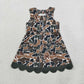 NEW RTS NO MOQ yoga fabric GSD4229 Baby Girls Dark Brown Camo Yoga Active Short Bows Scallop Knee Length Dress