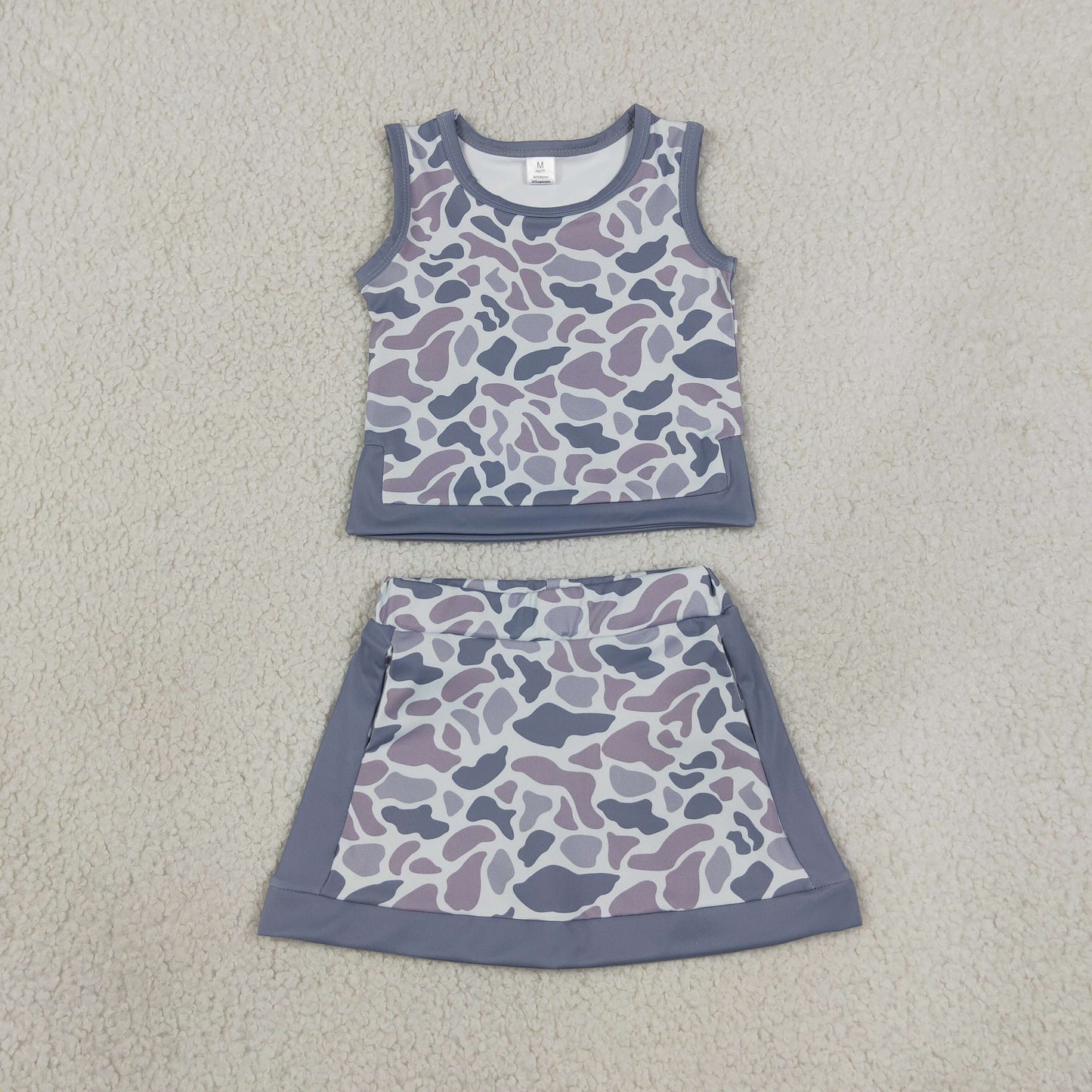 RTS NO MOQ Sibling Yoga Baby Girls Southern Camo Vest Top Skirt Short Yoga Active Clothes Sets