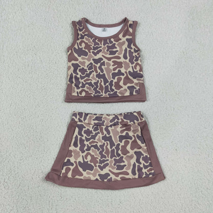RTS No moq yoga fabric GSD4231 Baby Girls Southern Brown Camo Vest Skirt Short Yoga Active Clothes Set