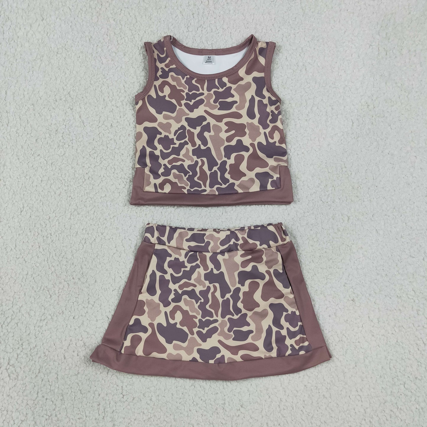 RTS NO MOQ Sibling Yoga Baby Girls Southern Camo Vest Top Skirt Short Yoga Active Clothes Sets