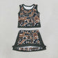 NEW RTS NO MOQ yoga fabric GSD4233 Baby Girls Dark Brown Camo Vest Cute Short Skort Yoga Sets