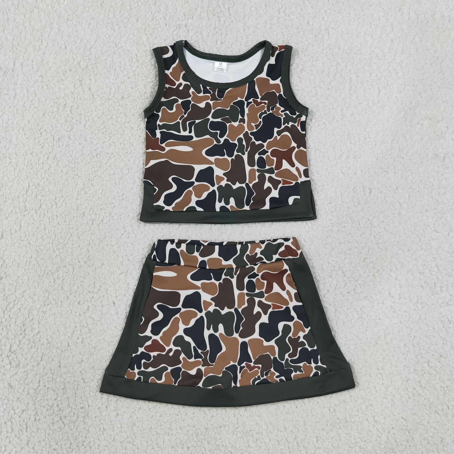 RTS NO MOQ Sibling Yoga Baby Girls Southern Camo Vest Top Skirt Short Yoga Active Clothes Sets