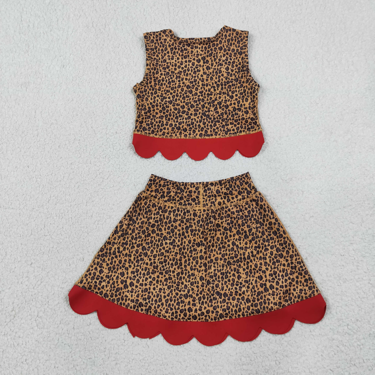 NEW RTS NO MOQ Yoga GSD4234 Baby Girls Leopard Vest Bows Skirt Short Yoga Active Scallop Clothes Set