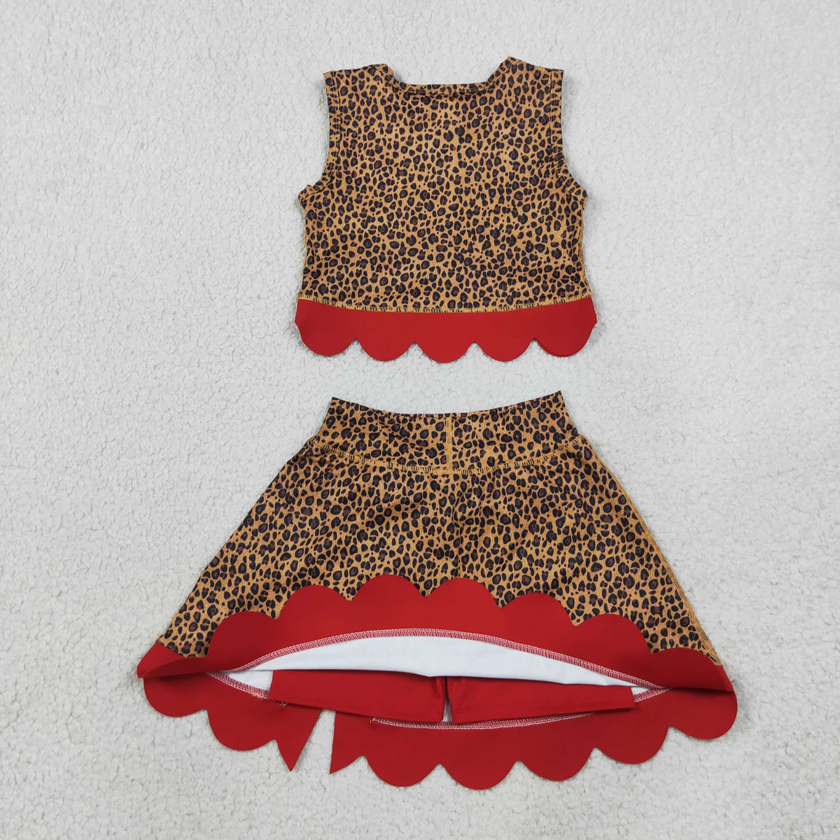 NEW RTS NO MOQ Yoga GSD4234 Baby Girls Leopard Vest Bows Skirt Short Yoga Active Scallop Clothes Set