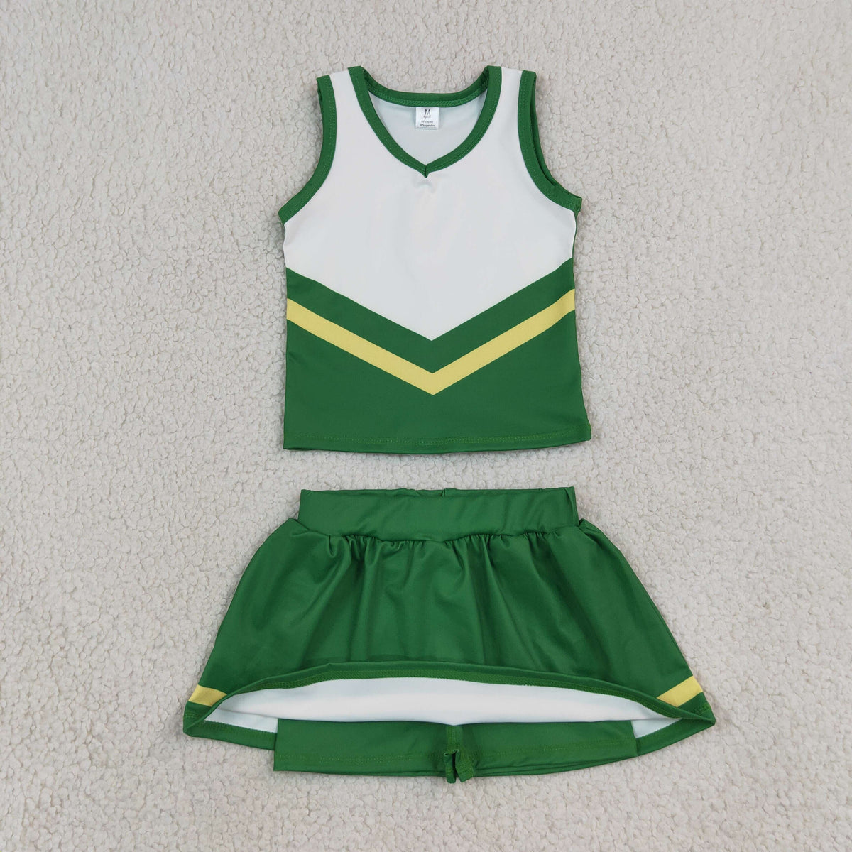 RTS NO MOQ yoga fabric GSD4238 Baby Girls Green Yellow Stripe Vest Skirt Short Yoga Active Team Clothes Set