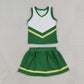 RTS NO MOQ yoga fabric GSD4238 Baby Girls Green Yellow Stripe Vest Skirt Short Yoga Active Team Clothes Set