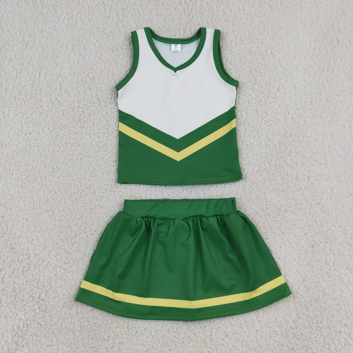 RTS NO MOQ yoga fabric GSD4238 Baby Girls Green Yellow Stripe Vest Skirt Short Yoga Active Team Clothes Set