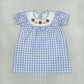 NEW RTS NO MOQ milk silk GSD4250 Smocked Turkey Baby Girls Blue Checked Thanksgiving Knee Length Dress