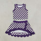 RTS NO MOQ yoga GSD4251 Baby Girls Purple Checked Vest Scallop Skirt Short Yoga Active Clothes Set
