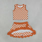 NEW RTS NO MOQ yoga fabric GSD4252 Baby Girls Orange Check Scallop Edge Vest Skort Active Clothes Set
