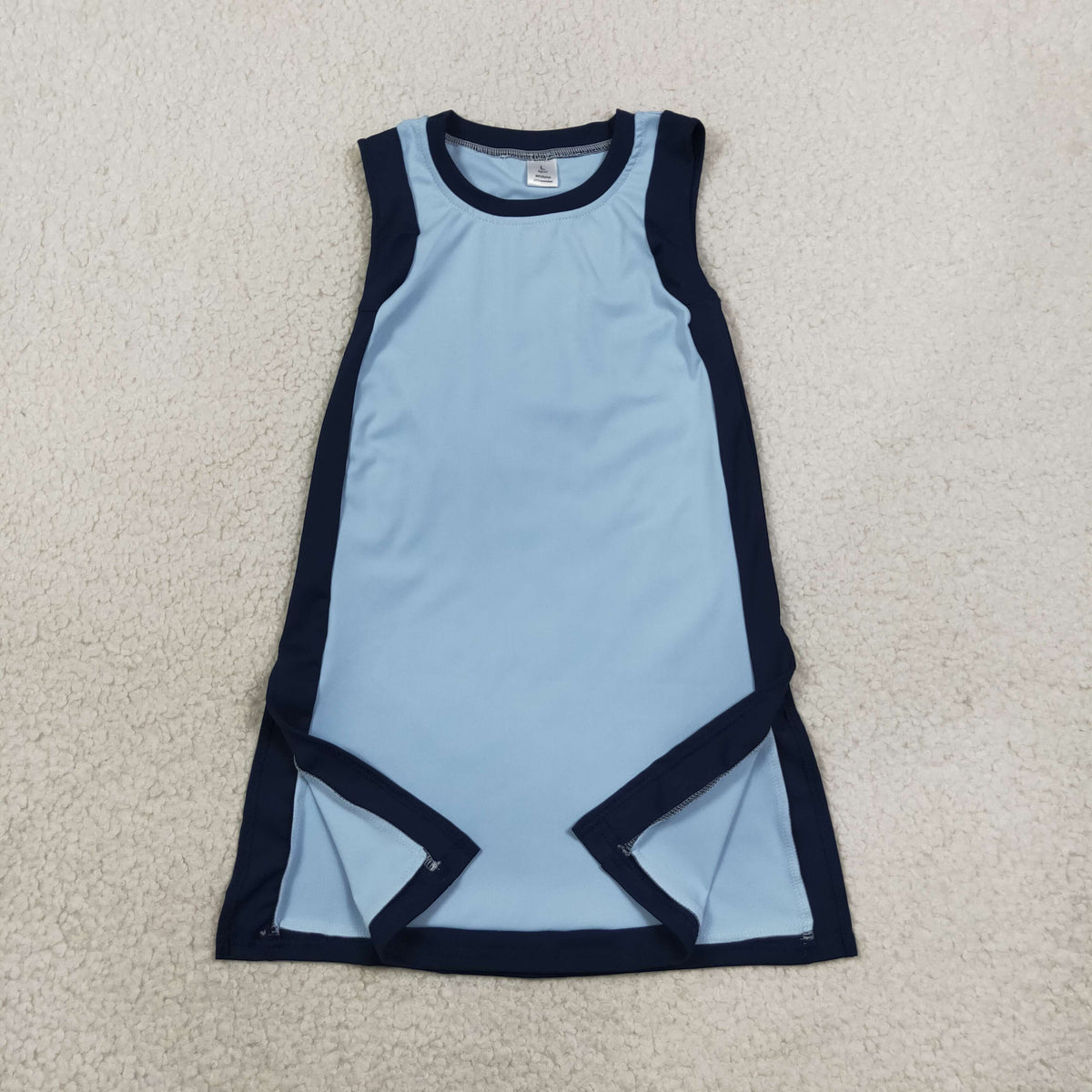 NEW RTS NO MOQ yoga fabric cotton GSD4256 Baby Girls Sleeveless Navy Blue Yoga Active Knee Length Dresses