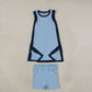 NEW RTS NO MOQ yoga fabric cotton GSSO3847（GSD4256+SS0961）Yoga Separate Shorts Baby Girls Light Blue Sleeveless Top Split Hem Short Yoga Skirt Active Clothes Set