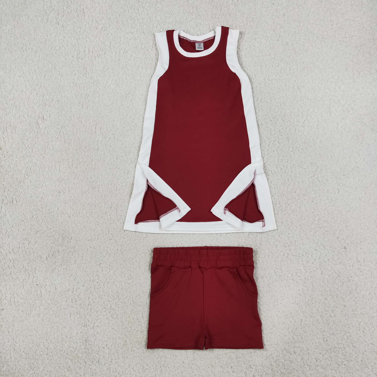 NEW RTS NO MOQ yoga fabric cotton GSSO3848(GSD4257+SS0962) Yoga Separate Shorts Baby Girls White Maroon Sleeveless Top Split Hem Short Yoga Skirt Set