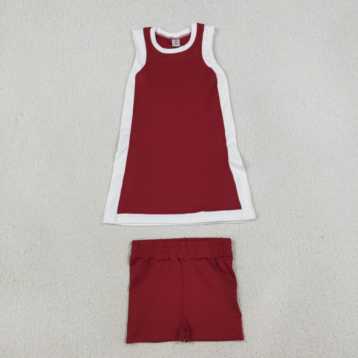 NEW RTS NO MOQ yoga fabric cotton GSSO3848(GSD4257+SS0962) Yoga Separate Shorts Baby Girls White Maroon Sleeveless Top Split Hem Short Yoga Skirt Set