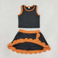 NEW RTS NO MOQ yoga fabric cotton GSD4259 Baby Girls Orange Black Vest Scallop Skirt Short Yoga Active Clothes Set
