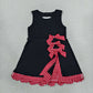 NEW RTS NO MOQ yoga fabric GSD4263 Baby Girls Black Red Yoga Active Short Bows Scallop Knee Length Dress