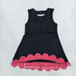 NEW RTS NO MOQ yoga fabric GSD4263 Baby Girls Black Red Yoga Active Short Bows Scallop Knee Length Dress