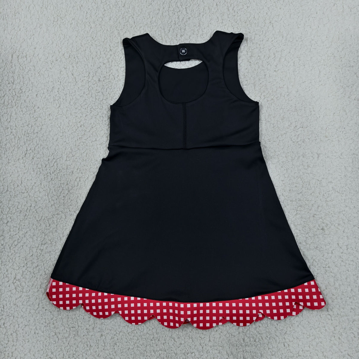 NEW RTS NO MOQ yoga fabric GSD4263 Baby Girls Black Red Yoga Active Short Bows Scallop Knee Length Dress