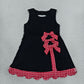 NEW RTS NO MOQ yoga fabric GSD4263 Baby Girls Black Red Yoga Active Short Bows Scallop Knee Length Dress