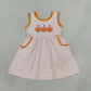 RTS NO MOQ Sibling milk silk Embroidery Bow Pumpkins Baby Girls Pink Stripe Pockets Fall romper Dress set