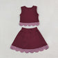 NEW RTS NO MOQ Yoga GSD4266 Baby Girls Maroon Vests Bows Skirt Short Yoga Active Scallop Clothes Set