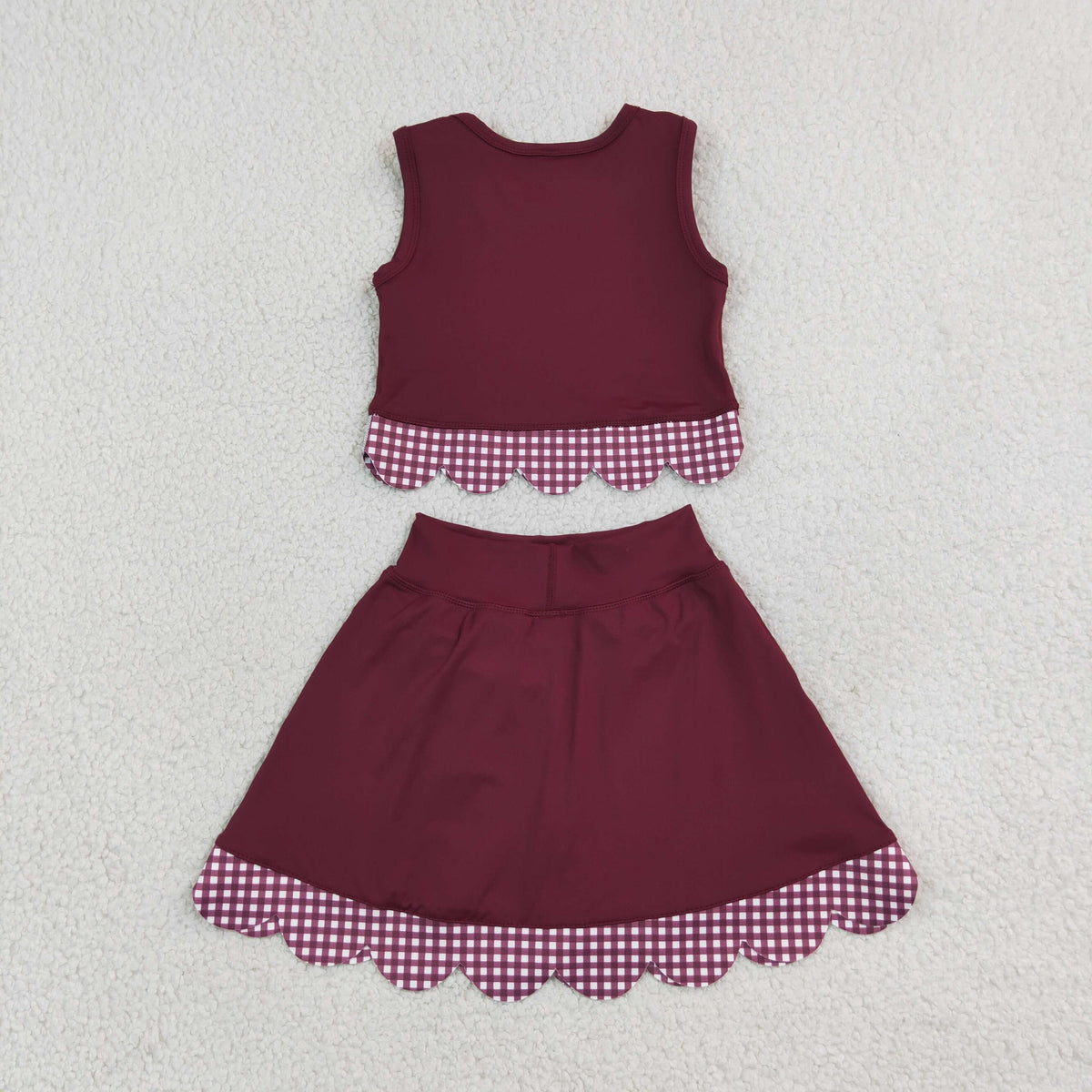 NEW RTS NO MOQ Yoga GSD4266 Baby Girls Maroon Vests Bows Skirt Short Yoga Active Scallop Clothes Set