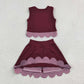 NEW RTS NO MOQ Yoga GSD4266 Baby Girls Maroon Vests Bows Skirt Short Yoga Active Scallop Clothes Set