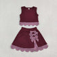 NEW RTS NO MOQ Yoga GSD4266 Baby Girls Maroon Vests Bows Skirt Short Yoga Active Scallop Clothes Set