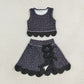 NEW RTS NO MOQ Yoga GSD4268 Baby Girls Black Leopard Vest Bows Skirt Short Yoga Active Scallop Clothes Set