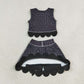 NEW RTS NO MOQ Yoga GSD4268 Baby Girls Black Leopard Vest Bows Skirt Short Yoga Active Scallop Clothes Set