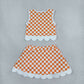 NEW RTS NO MOQ Yoga GSD4282 Baby Girls Orange Checked Bows Skort Team Yoga Scallop Set