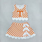 NEW RTS NO MOQ Yoga GSD4282 Baby Girls Orange Checked Bows Skort Team Yoga Scallop Set